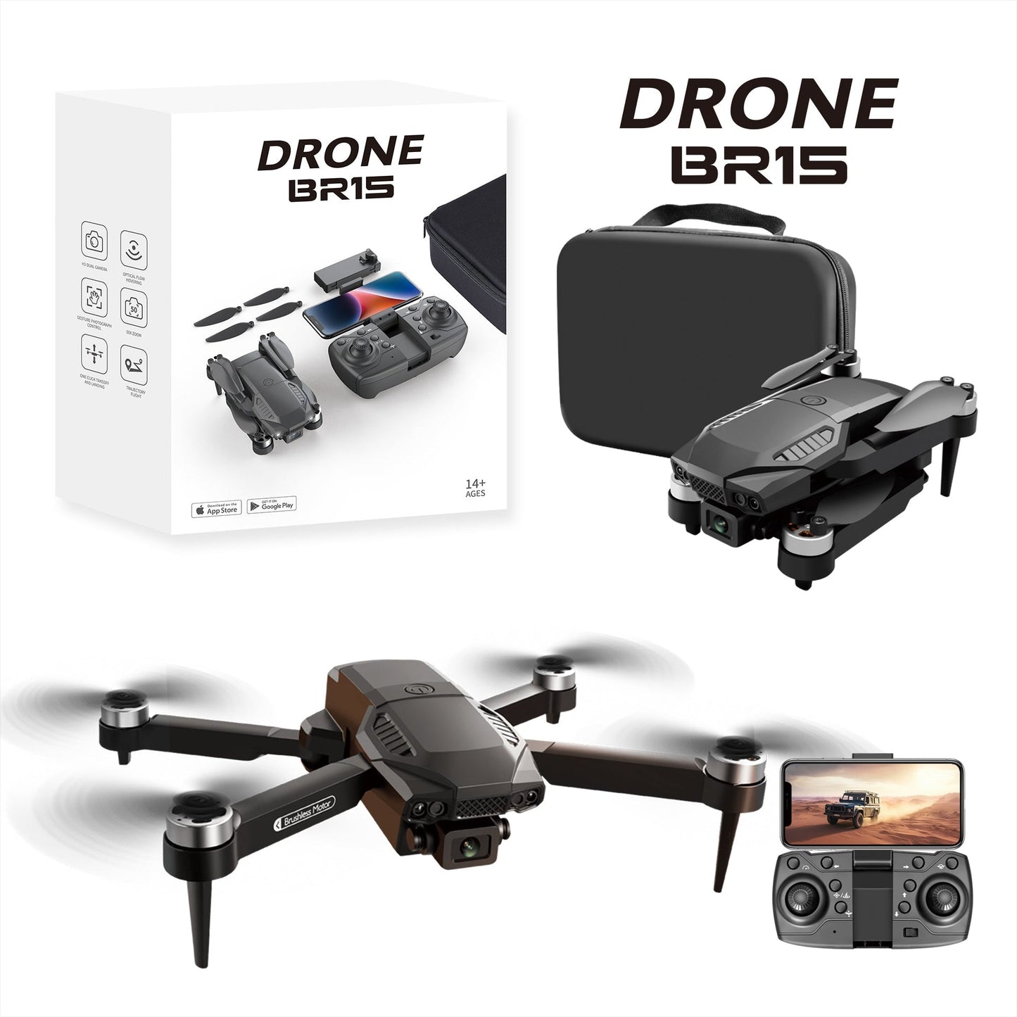 BR 15 RC Folding Drone+Double camera+4K Camera+Brushless Motor 2.4G