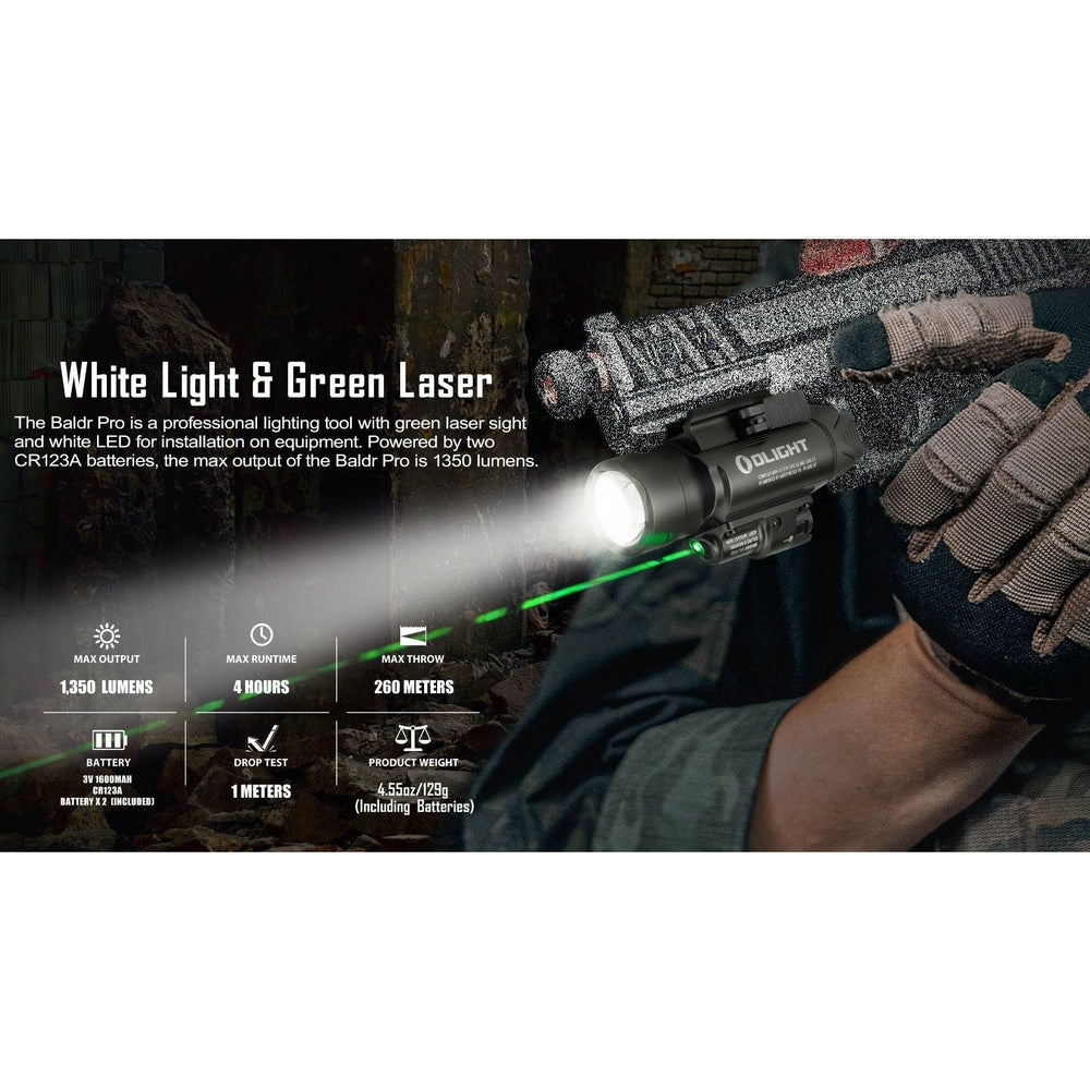 
                  
                    Olight Baldr Pro Tactical Flashlight&Green Laser Combo 1350 Lumens
                  
                