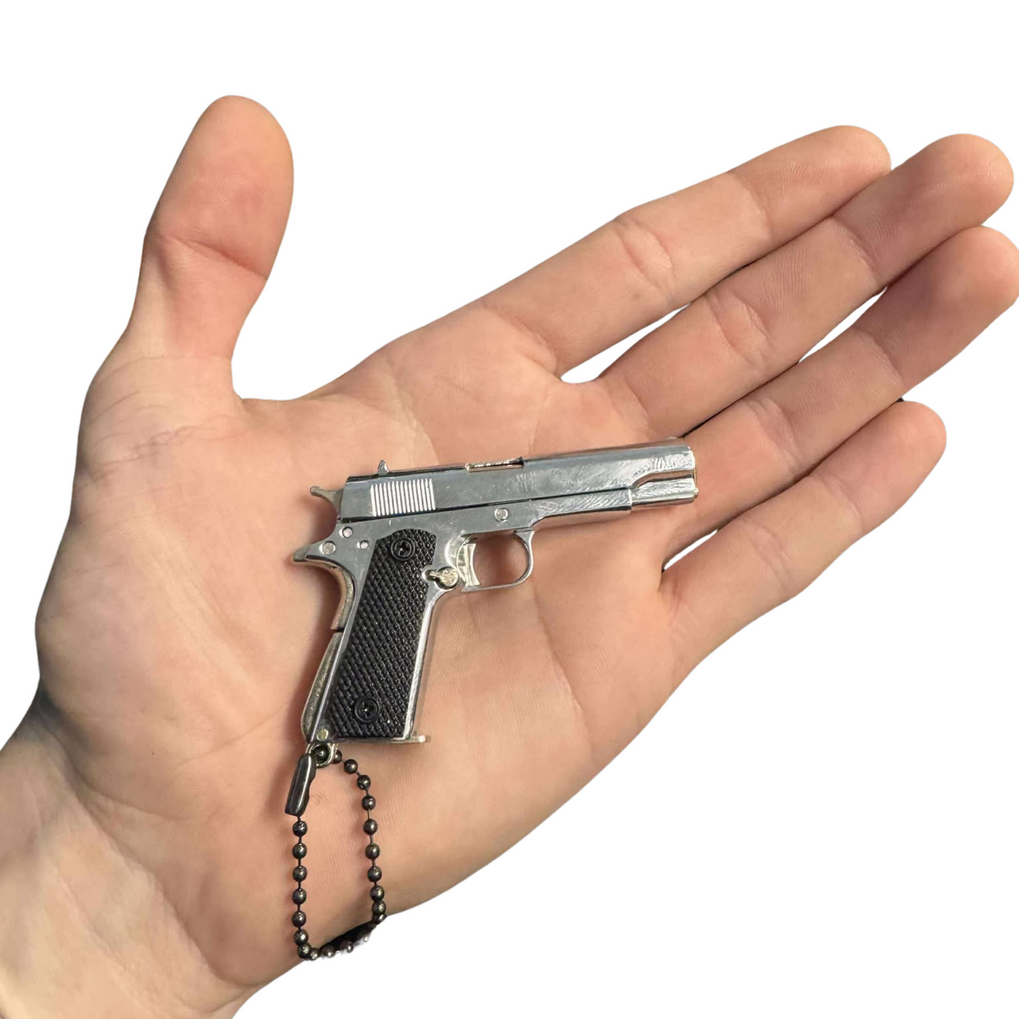
                  
                    Mini 1911 Silver Keychain – Slide Action with Imitation Round
                  
                