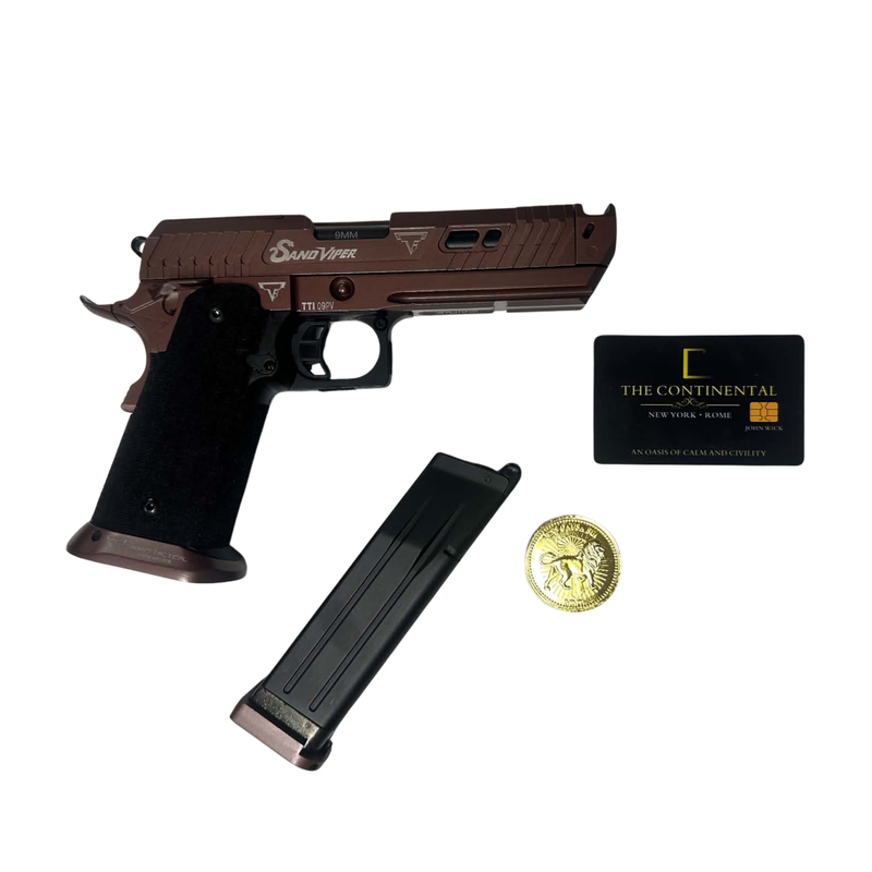 John Wick Double Bell TTI Sand Viper - Green Gas Gel Blaster with coin and Card