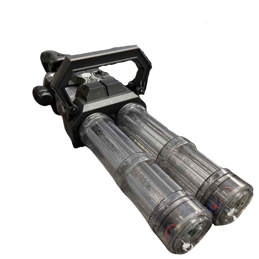Toy Water Gatling Gun with Dual Rotating Barrels & Muzzle fire w/ backpack water tank