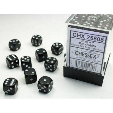Chessex 12mm D6 Dice Block Opaque Black/White-Games Workshop-ProHobbies