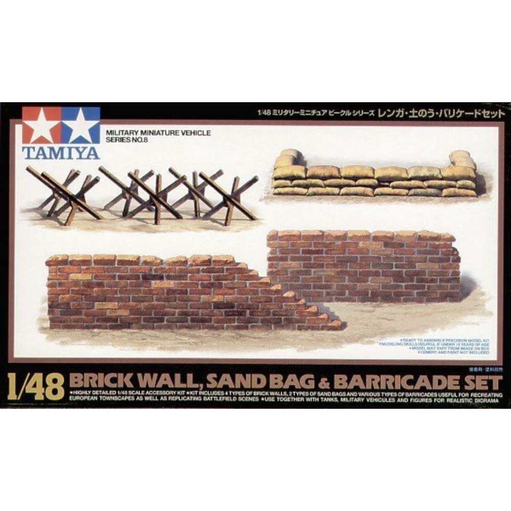 TAMIYA 1/48 SCALE BRICK WALL, SAND BAG & BARRICADE SET SELF BUILD KIT