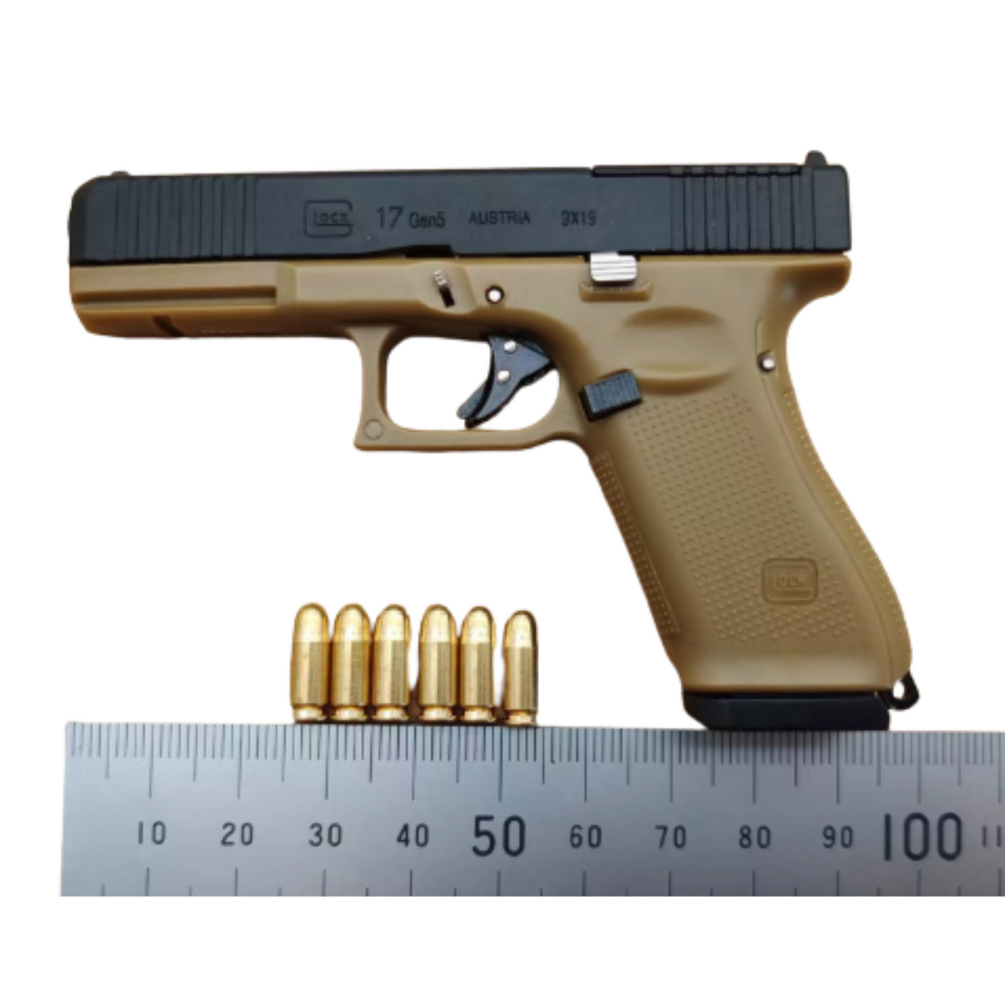 
                  
                    1:3 Scale metal G17 ejecting keychain Tan and Black
                  
                