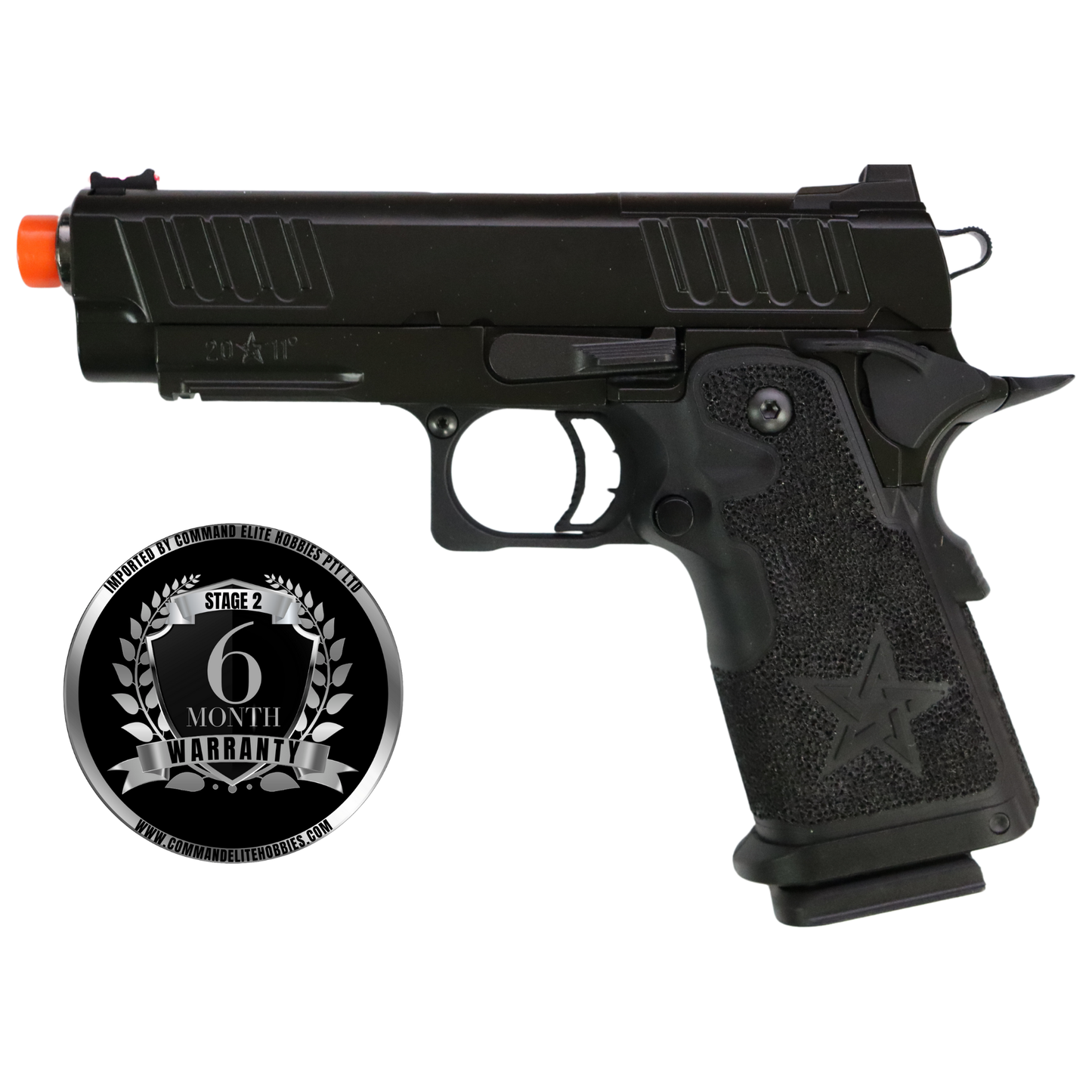 
                  
                    أسلحة الجيش المرحلة 2 R612 Staccato C2 2011 Style Star Stippling Grip Hi-Capa GBB Gel Blaster
                  
                