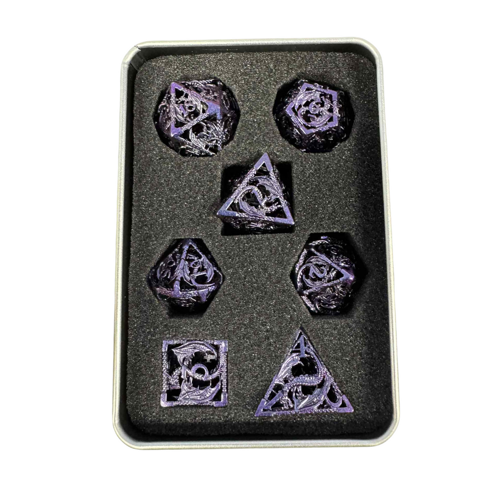 Metal Oil-Slick 7pcs Dice Set With Dragon Pattern