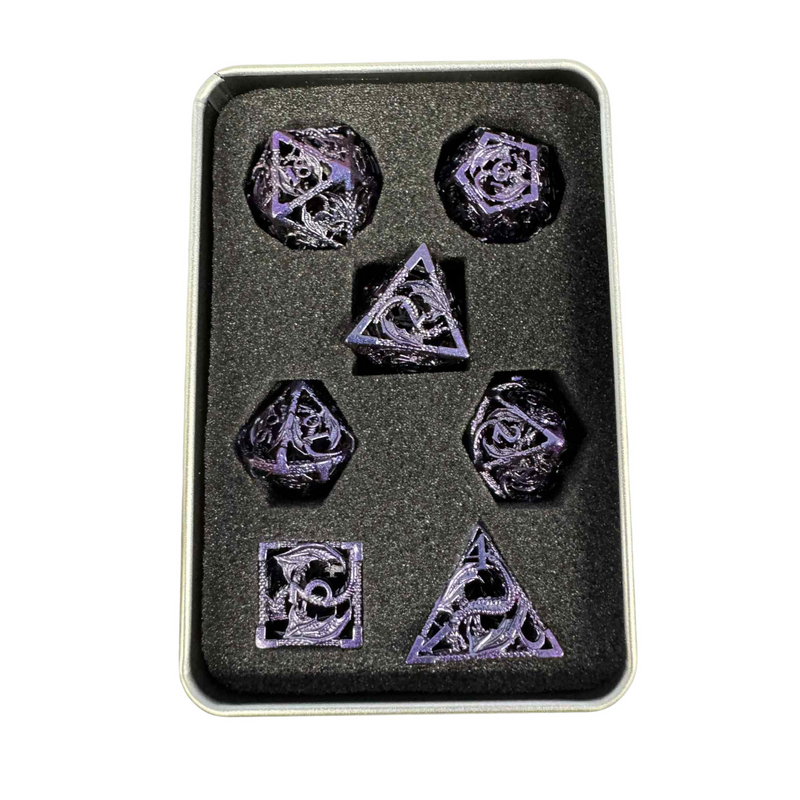 Metal Oil-Slick 7pcs Dice Set With Dragon Pattern