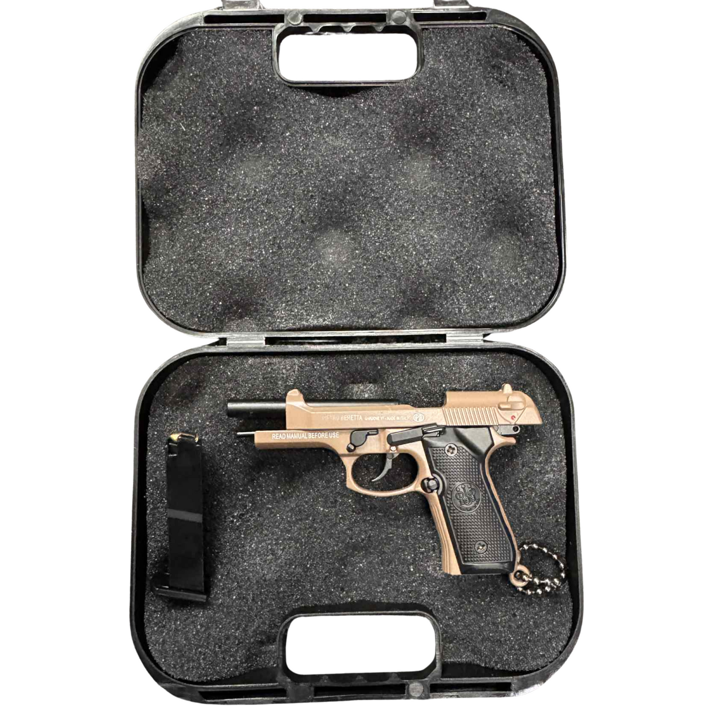 
                  
                    Mini M92 Beretta Keychain – Functional Slide with Imitation Round
                  
                