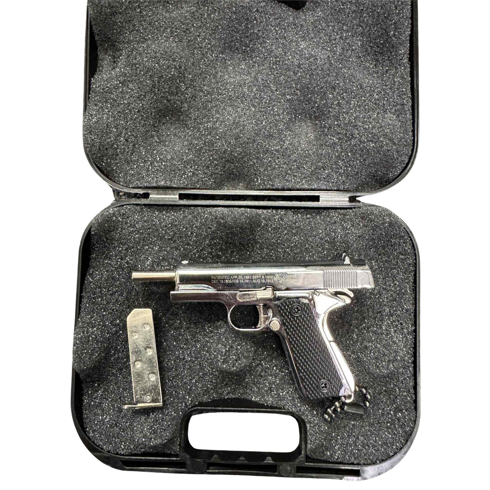 Mini 1911 Silver Keychain – Slide Action with Imitation Round
