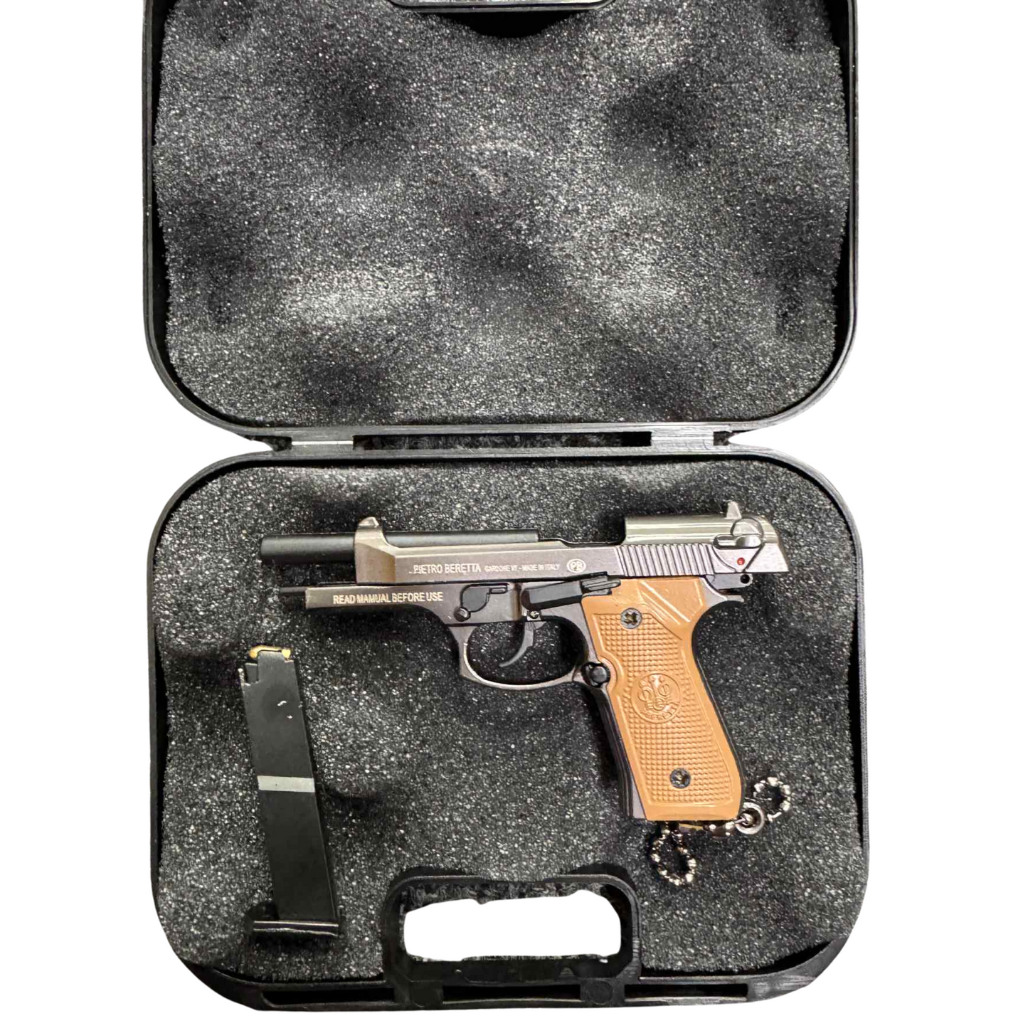 
                  
                    Mini M92 Beretta Keychain – Functional Slide with Imitation Round
                  
                