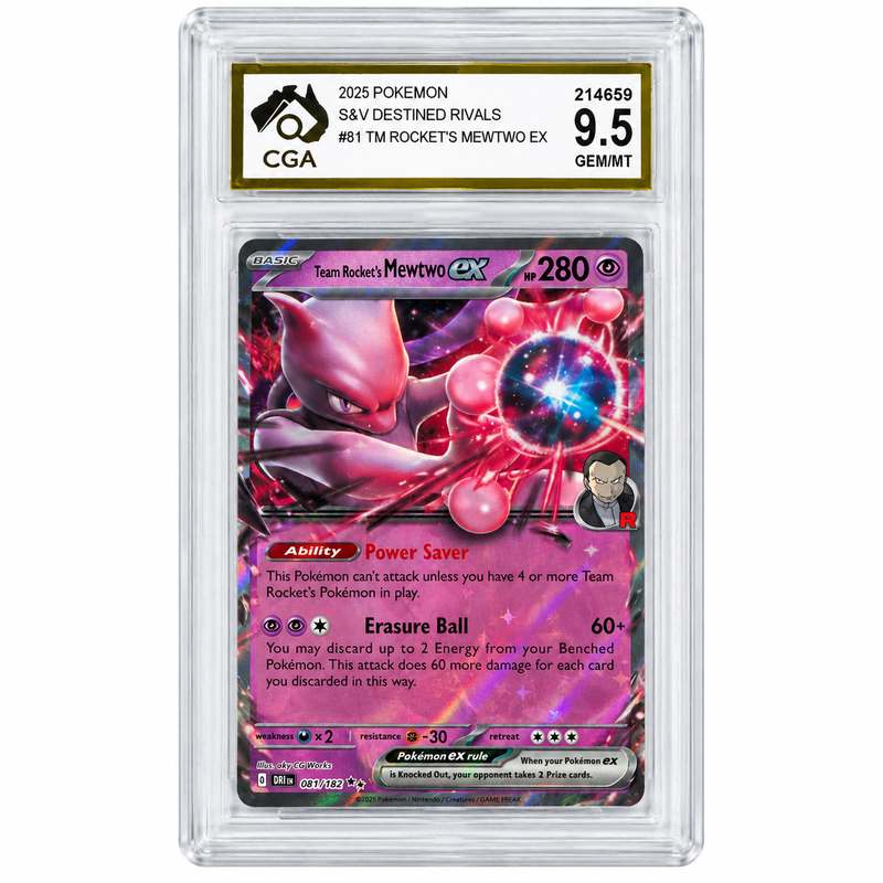 2025 Pokémon Destined Rivals Team Rocket’s Mewtwo ex #081/182 CGA 9.5 GEM/MT