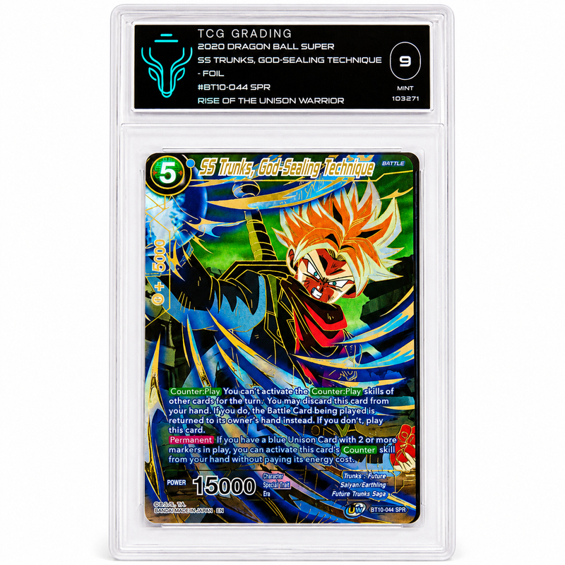 2020 Dragon Ball Super SS Trunks, God-Sealing Technique SPR #BT10-044 TCG Grading 9 Mint