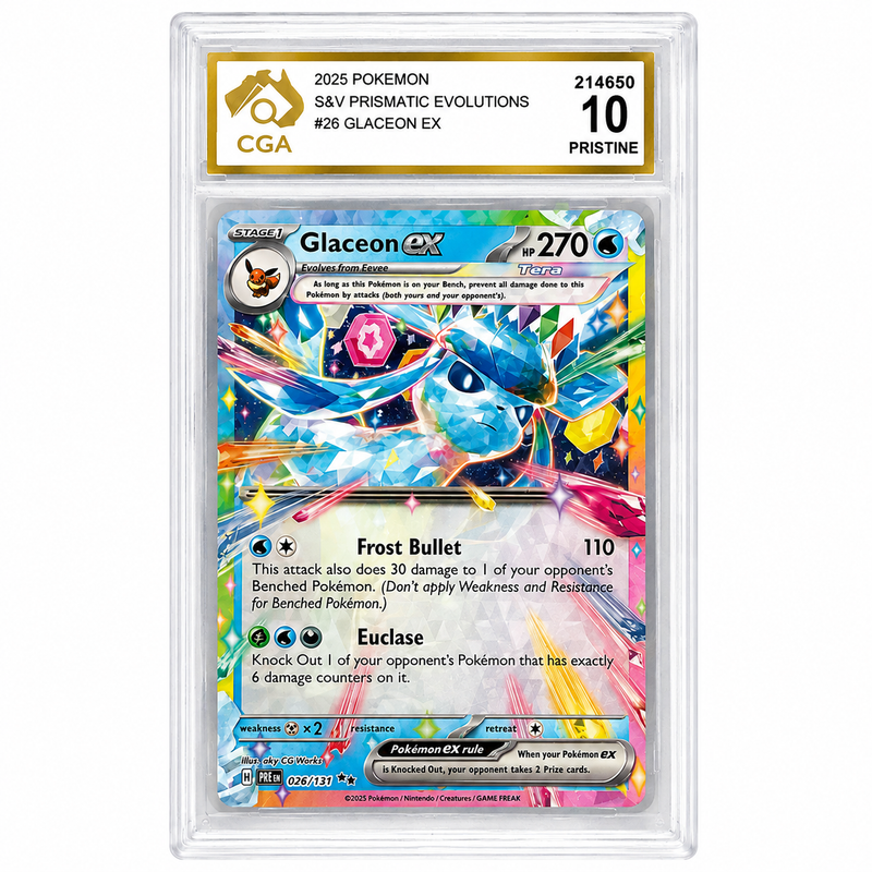 2025 Pokémon Glaceon ex #026/131 Scarlet & Violet – Prismatic Evolutions CGA 10 PRISTINE